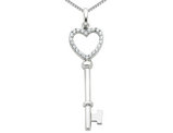Synthetic Cubic Zirconia Heart and Key Pendant Necklace in Sterling Silver with Chain